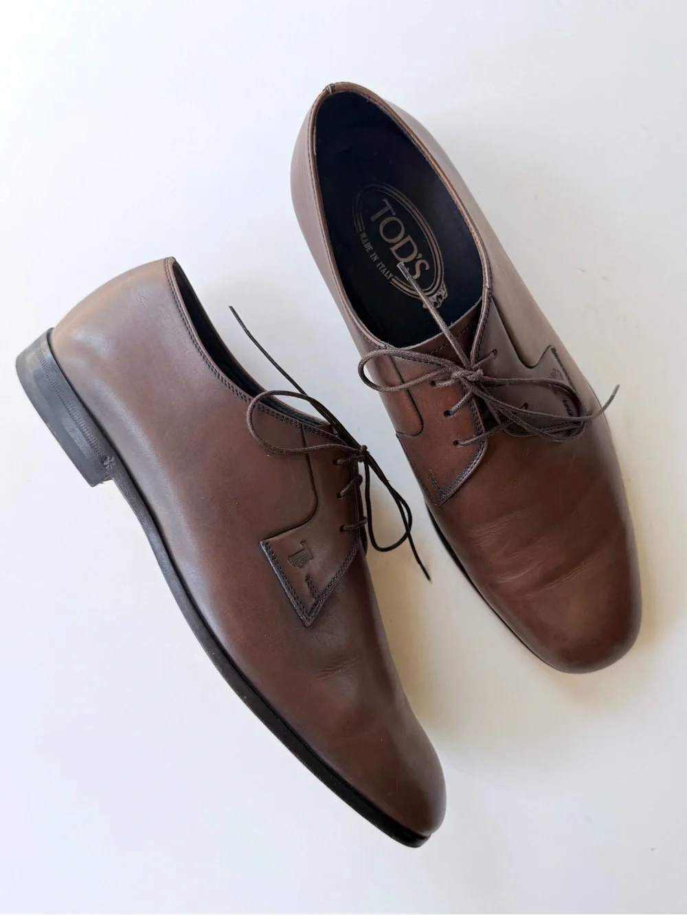 Tod's Smooth Leather Derby Lace-Up Plain Toe Dress Shoes in Brown Men’s Size 7